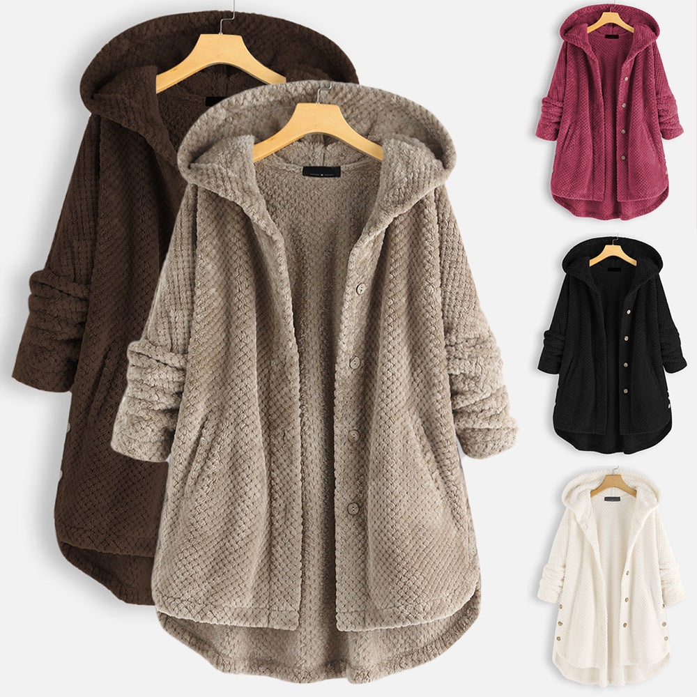 Women's Coat Casual Pure Coat Polyester Regular Fall Winter Single Breasted One-button Hoodie