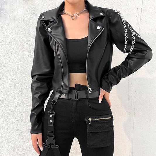Women's Faux Punk Leather Jacket Casual Coat Polyester Fall Spring Zipper Turndown