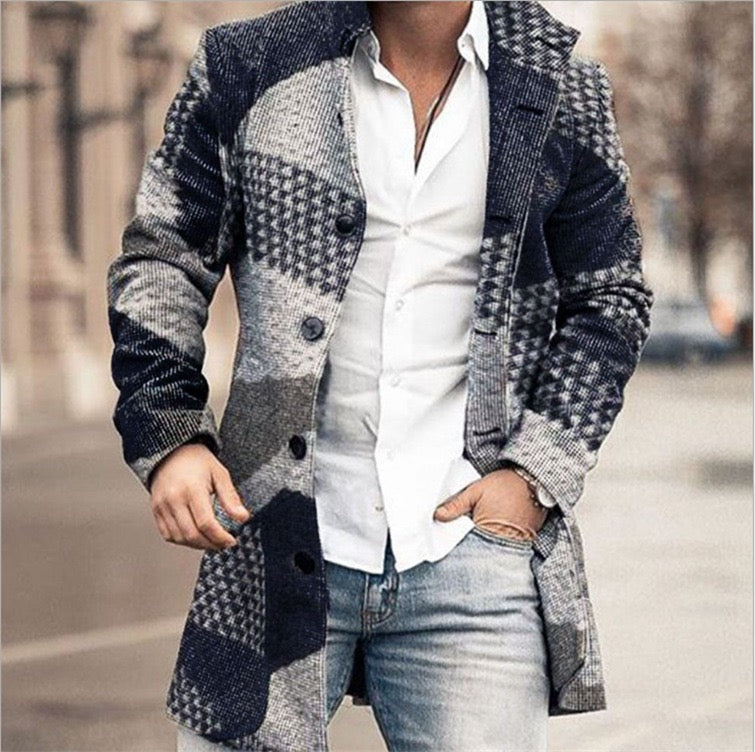 Men's Coat Sporty Quilted Coat Polyester Long Fall Winter Single Breasted Turndown Thermal Warm