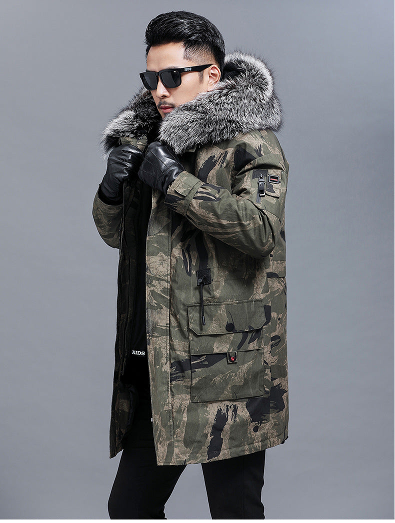 Men's Coat Outdoor Winter Long Coat Windproof Warm Casual Comfortable Jacket Fur Collar Camouflage