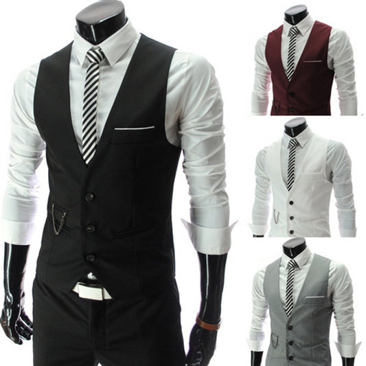 Men's Suit Vest Gilet Business / Ceremony / Wedding Fashion Casual Gentle Slim Cotton / Polyester Men's Suit
