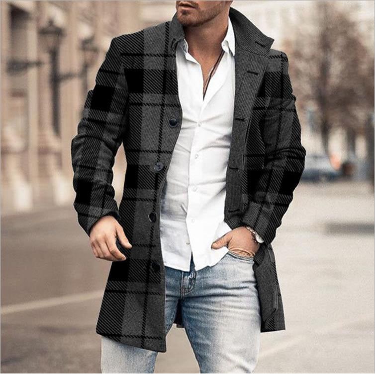 Men's Coat Fall Winter Long Coat Thermal Warm Sporty Jacket Long Sleeve Plaid / Check Quilted