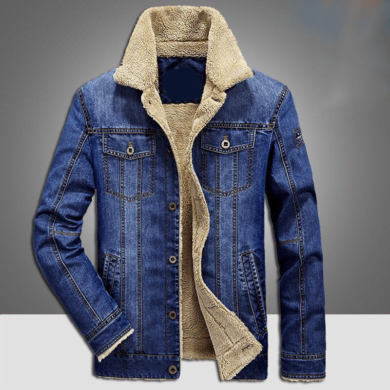 Men's Fleece Lined Denim Trucker Jacket Winter Jean Jacket Cowboy Coat