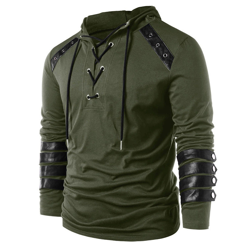 Men's Solid Color non-printing Casual Hoodies Sweatshirts Lace Up Pullover Tops