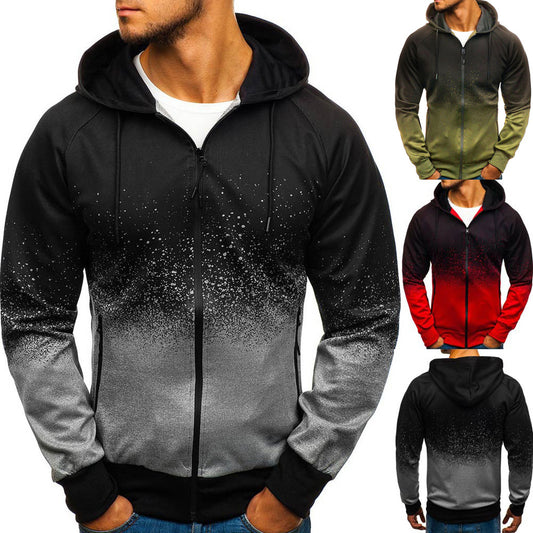 Men's Full Zip Hoodie Hooded Gradient Zipper Cotton Sportswear Hoodies Sweatshirts
