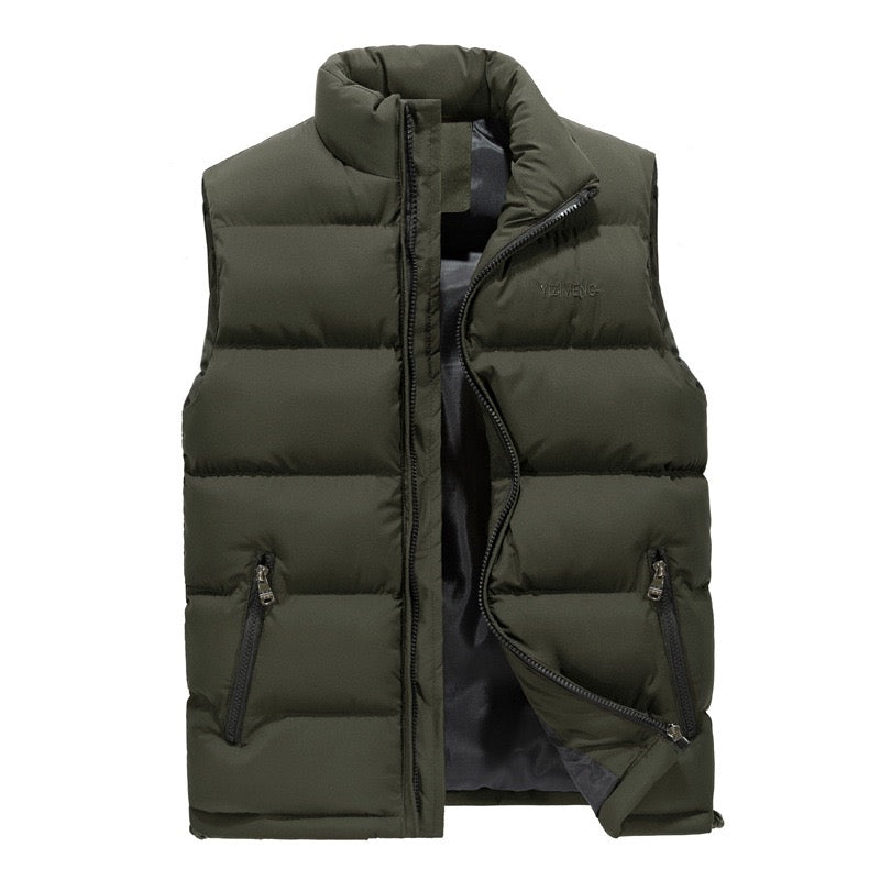 Men's Lightweight Softshell Vest Windproof Quilted Puffer Sleeveless Jacket Outdoor Stand Collar Downvest Jacket
