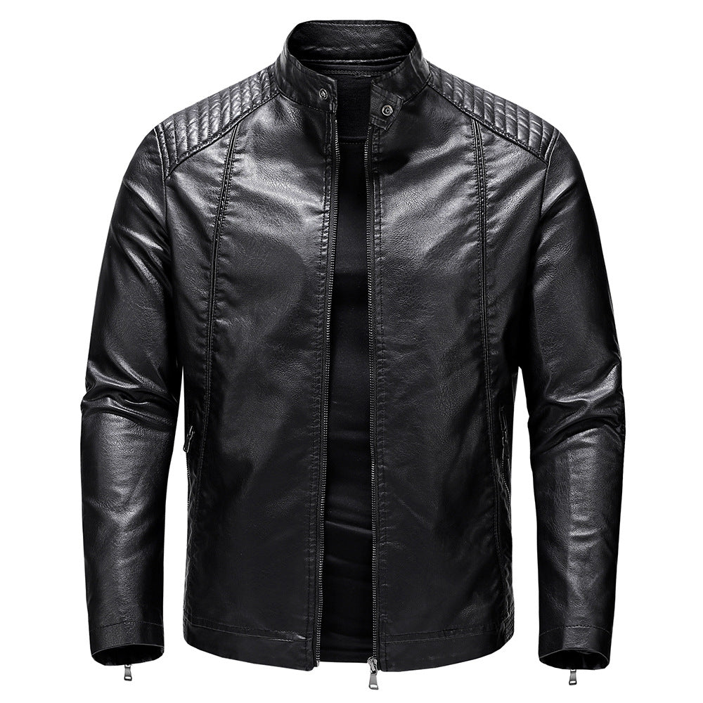 Men's Faux Leather Jacket Street Fall Winter Regular Coat Stand Collar Windproof Warm Traditional / Vintage Classic Jacket