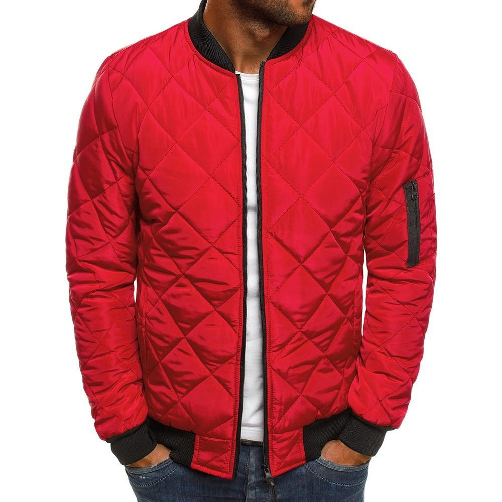 Mens Jacket Diamond Quilted Varsity Jackets Winter Warm Padded Coats Outwear