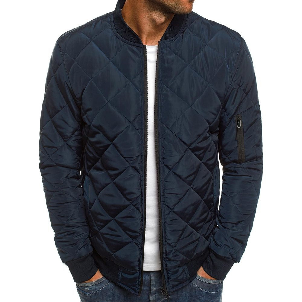 Mens Jacket Diamond Quilted Varsity Jackets Winter Warm Padded Coats Outwear