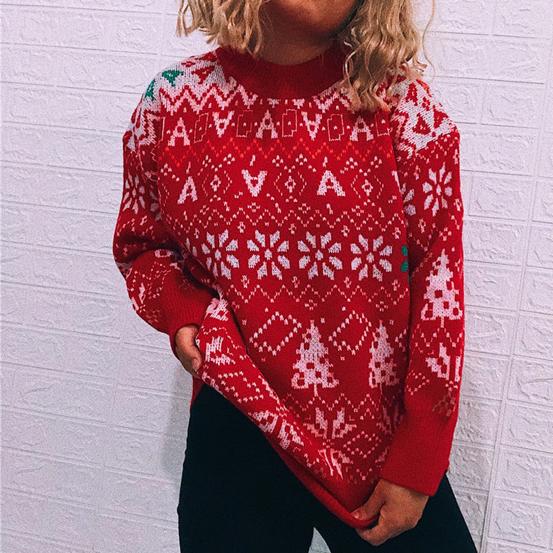 Women's Sweater Pullover Sweater Jumper Knitted Snowflake Crew Neck Casual Christmas Fall Winter Long Sleeve