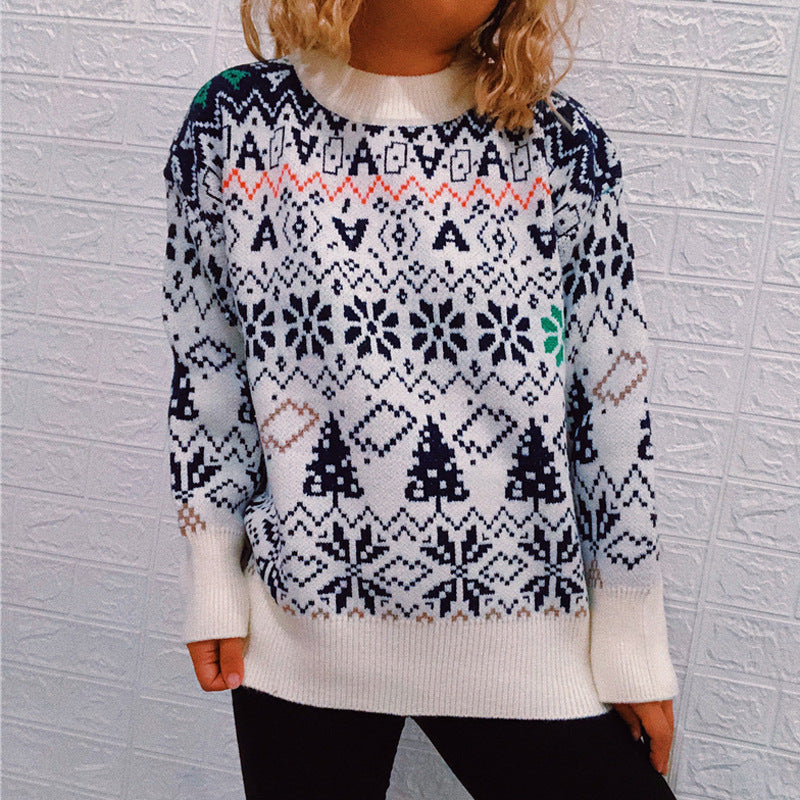 Women's Sweater Pullover Sweater Jumper Knitted Snowflake Crew Neck Casual Christmas Fall Winter Long Sleeve