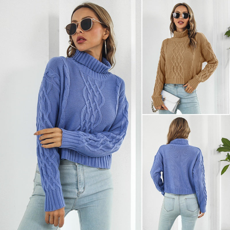 Women's Pullover Knitted Solid Color Turtleneck Stylish Casual Fall Winter Long Sleeve
