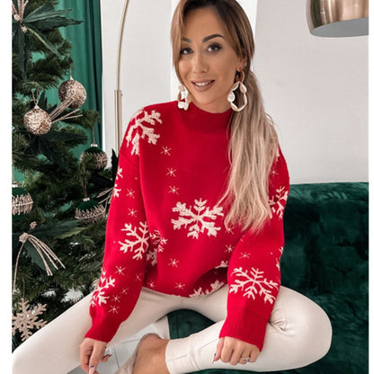 Women's Pullover Sweater Jumper Ribbed Knit Knitted Snowflake Crew Neck Christmas Fall Winter