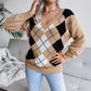 Women's Sweater Jumper Ribbed Crochet Knit Tunic Knitted Hole Striped V Neck Fall Winter