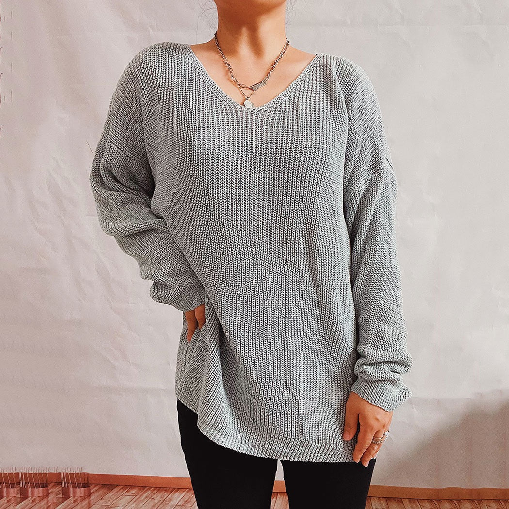 Women's Pullover Sweater Jumper Ribbed Knit Knitted V Neck Stylish Casual Home Fall Winter