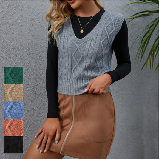 Women's Sweater Vest Jumper Cable Knit Knitted Pure Color V Neck Stylish Casual Fall Winter