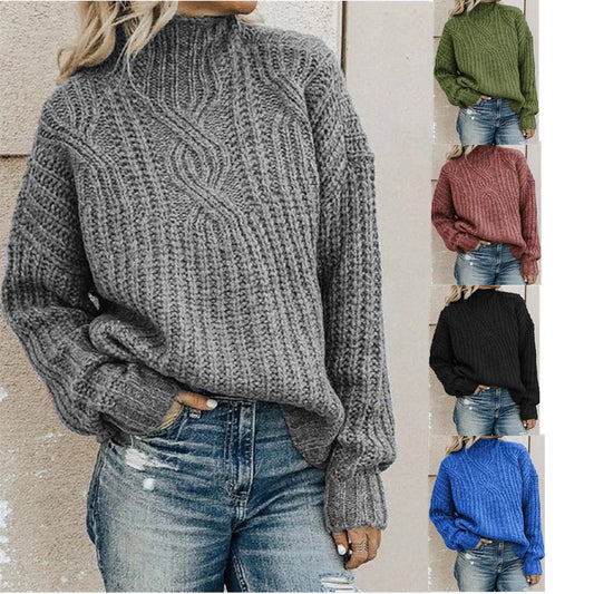 Women's Sweater Pullover Jumper Knitted Solid Color Stylish Vintage Style  Loose Sweater Cardigans Turtleneck