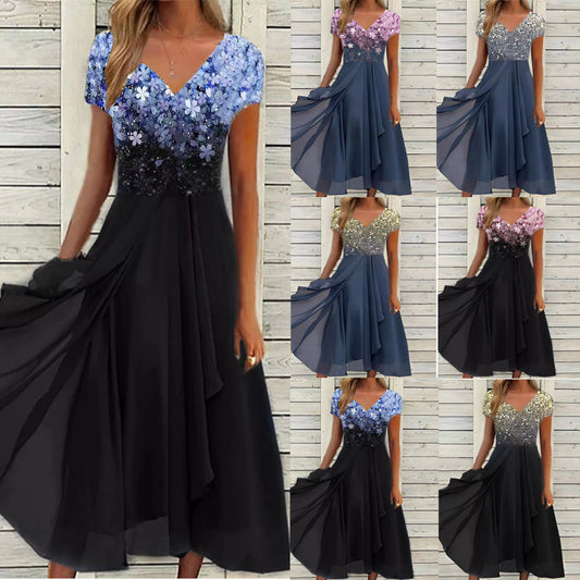 Women's Dress Short Sleeve Floral Ruched Print Fall Spring V Neck Stylish Elegant Modern 2022
