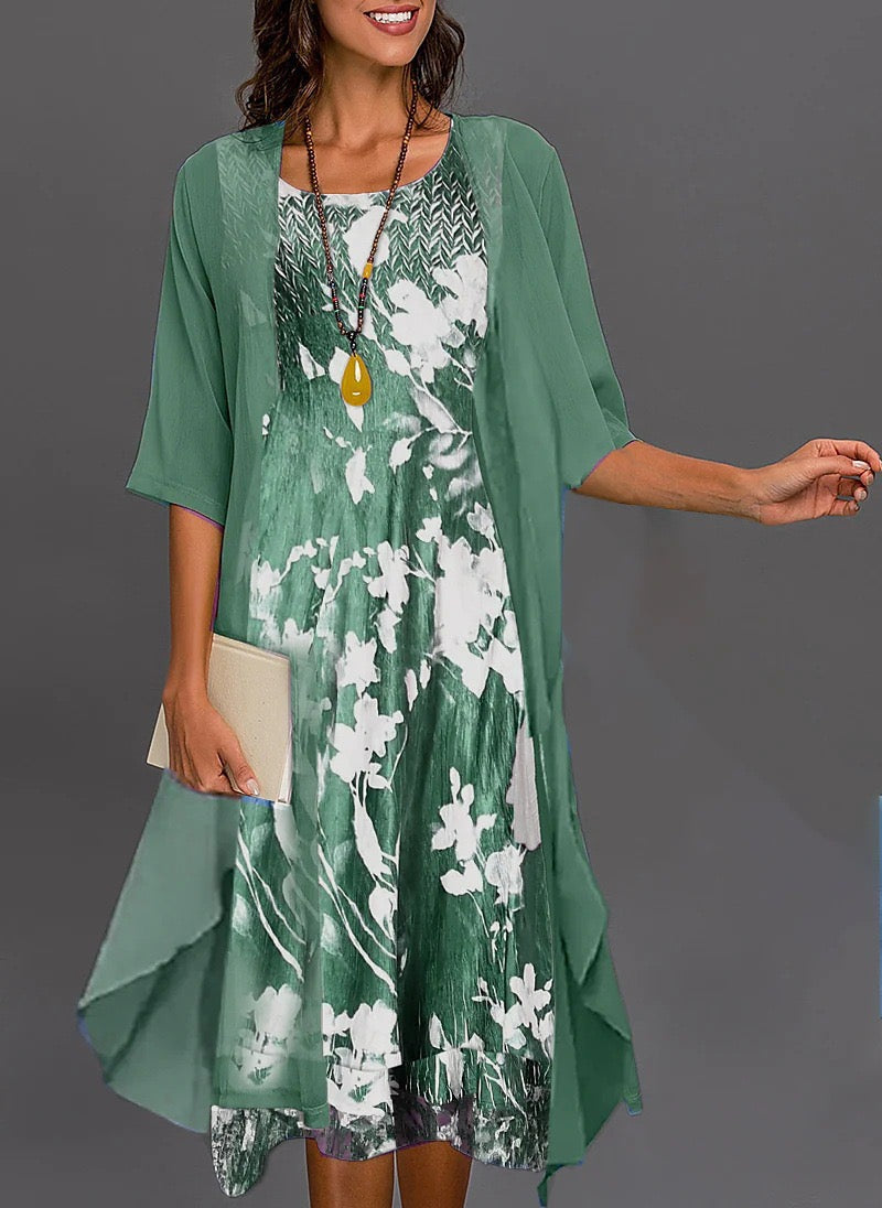 Women's Dress Set Two Piece Dress Half Sleeve Floral Print Fall Winter U Neck Casual 2022