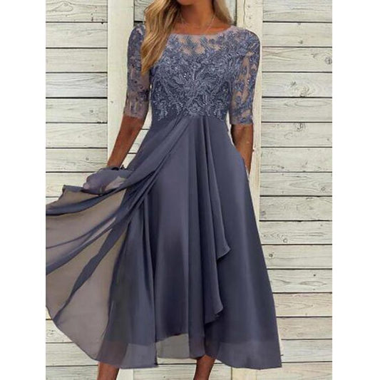 Women's Party Dress Lace Dress Half Sleeve Print Print Spring Fall Crew Neck Party Elegant Classic Party 2022
