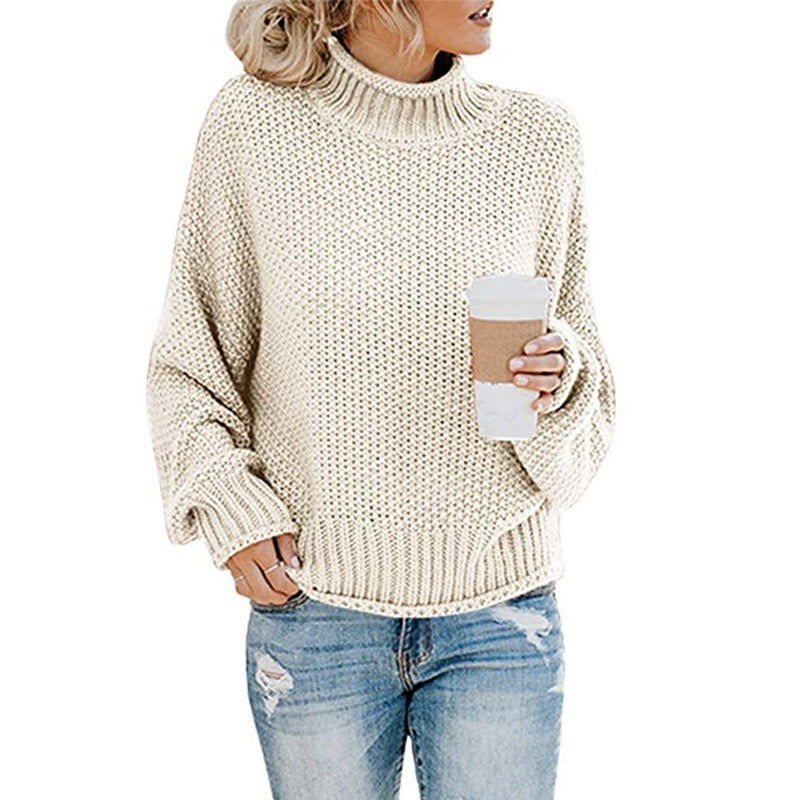 Women's Pullover Sweater Jumper Knit Knitted Pure Color Stand Collar Stylish Casual Fall Winter