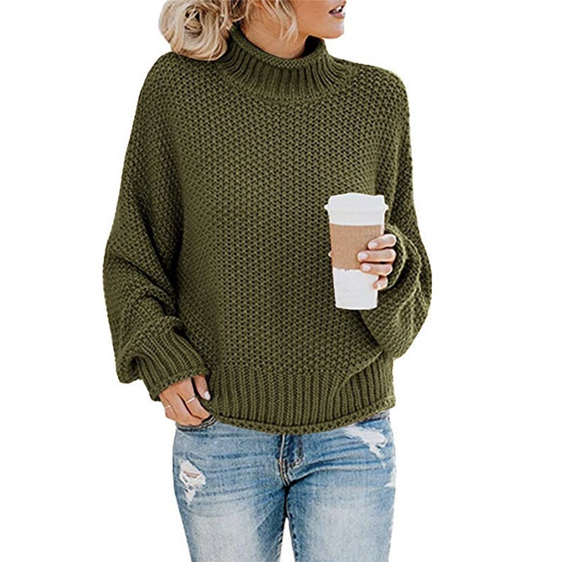 Women's Pullover Sweater Jumper Knit Knitted Pure Color Stand Collar Stylish Casual Fall Winter