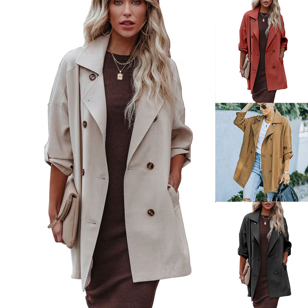 Women's Trench Coat Fashion Button Pocket Street Vacation Coat Fall Winter