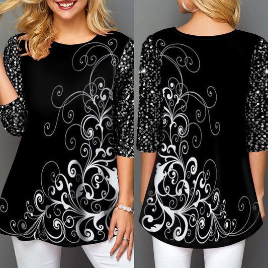 Women's Shirt Floral Shirt 3/4 Length Sleeve Print Round Neck Streetwear Casual