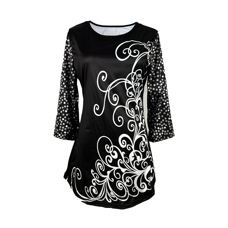 Women's Shirt Floral Shirt 3/4 Length Sleeve Print Round Neck Streetwear Casual