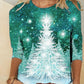 Women's T shirt Tee Christmas Weekend Floral Painting T shirt Tee Long Sleeve Print Round Neck