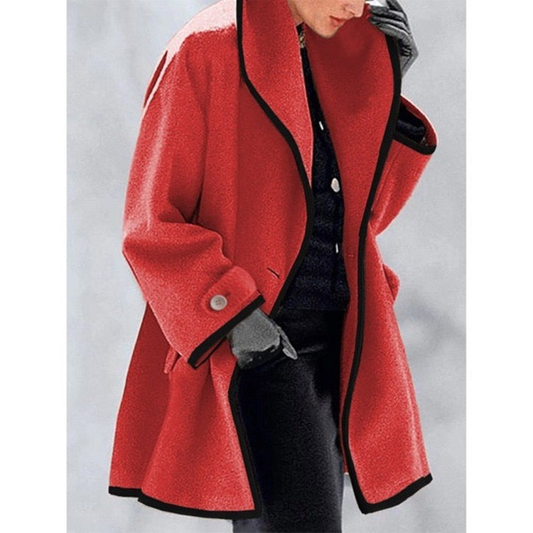 Women's Coat Office Fall Winter Long Coat Warm Simple Classic Jacket Long Sleeve Solid Color with Pockets