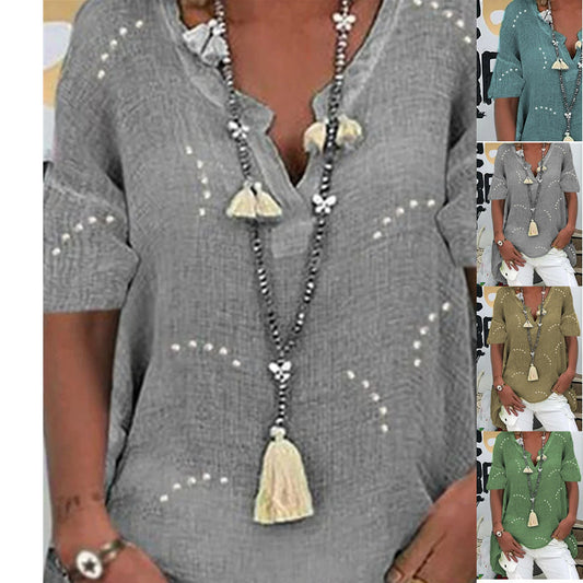 Women's Plus Size Curve Tops Blouse Graphic Print Short Sleeve V Neck  Cotton Spring Summer