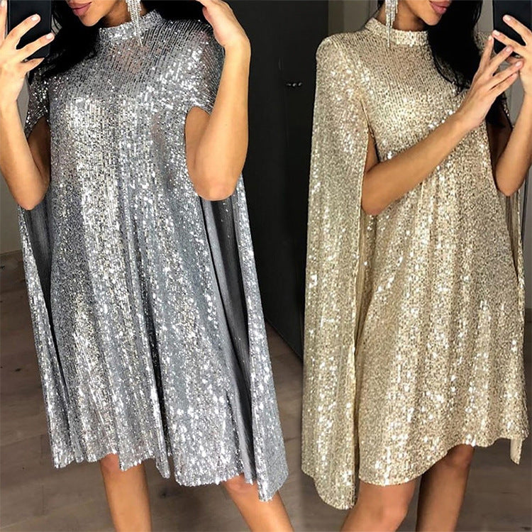 Women's Party Dress Sequin Dress Short Sleeveless Pure Color Sequins Spring Fall Crew Neck