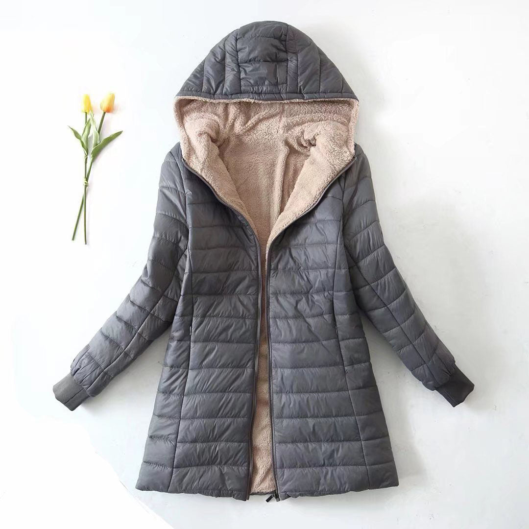 Women's Parka Simple Casual Street Style Zipper Pocket clothing Coat Polyester