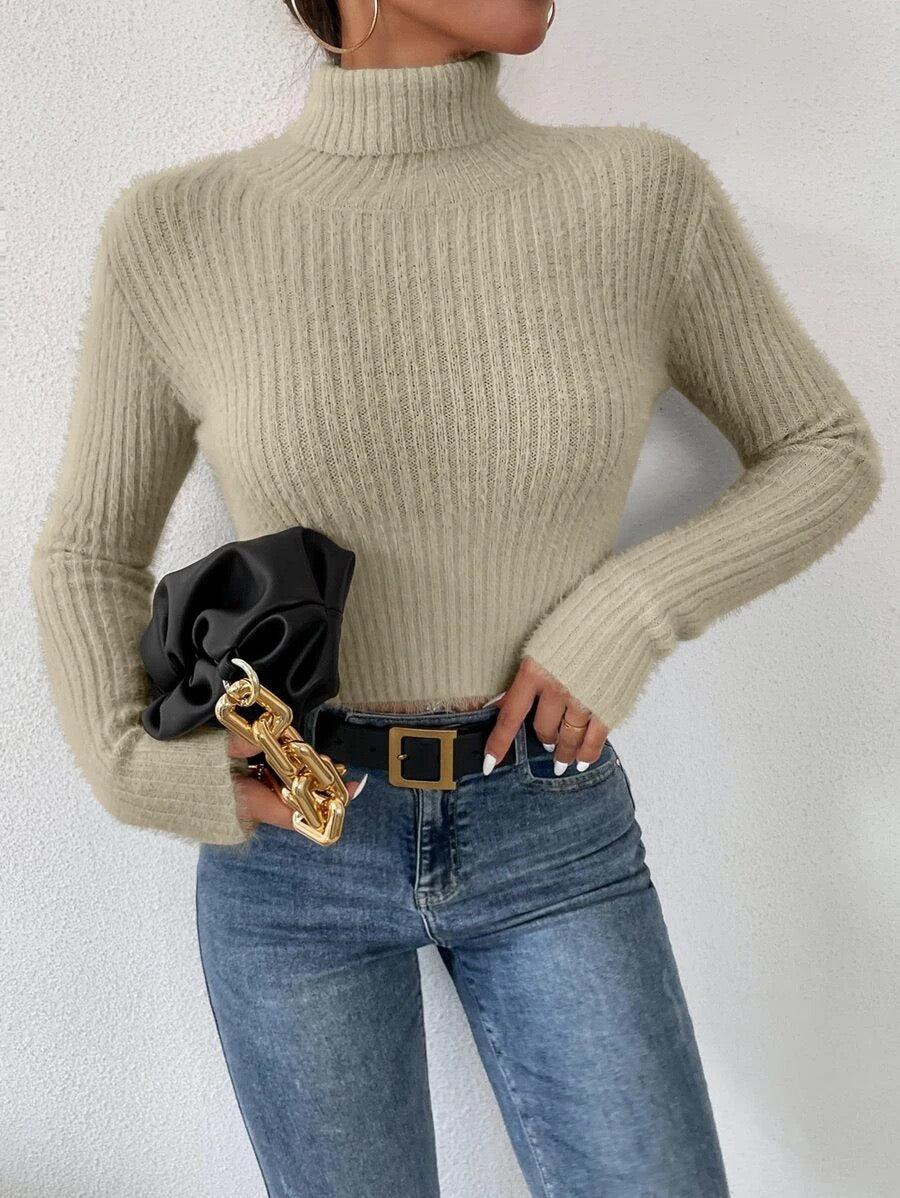 Women's Pullover Sweater Jumper Crochet Knit Knitted Turtleneck Stylish Soft Fall Winter