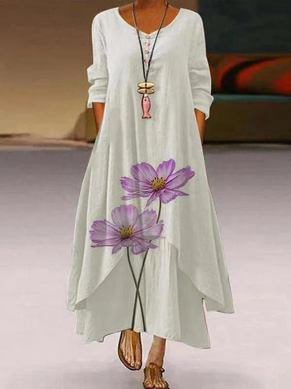 Women's A Line Dress Maxi long Dress Long Sleeve Floral Print Print Spring Fall Crew Neck Stylish Casual