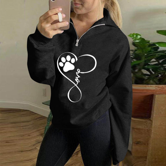 Women's Sweatshirt Pullover Cat Heart Quarter Zip Print Daily Sports Hot Stamping Streetwear Hoodies Sweatshirts