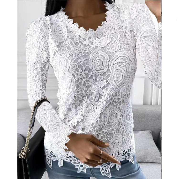 Women's Blouse Shirt Floral Floral Blouse Shirt Long Sleeve Lace Round Neck Streetwear Casual