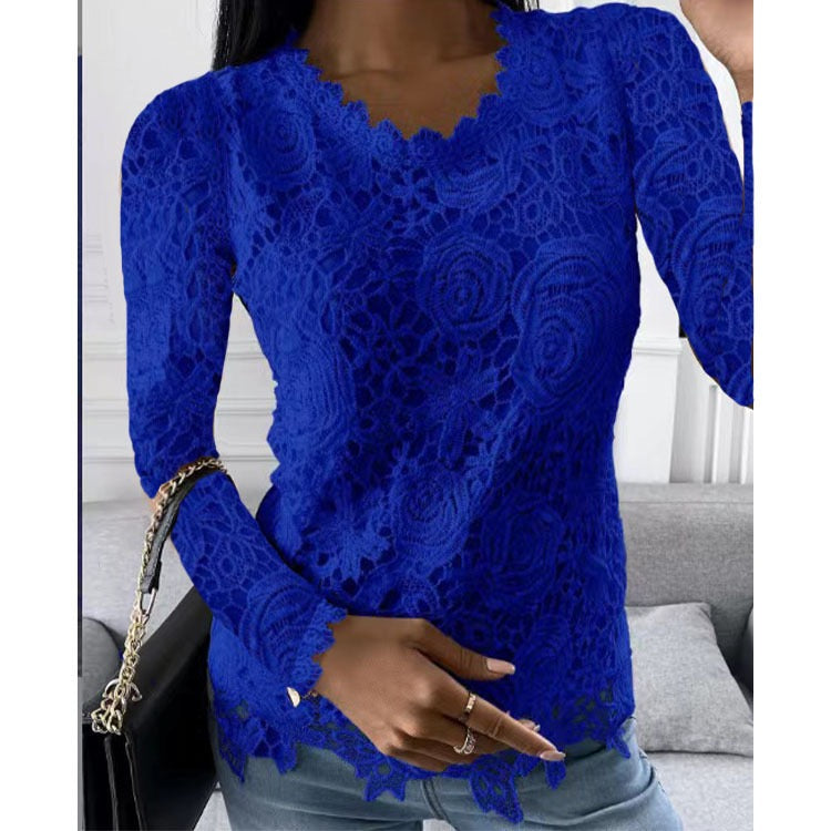 Women's Blouse Shirt Floral Floral Blouse Shirt Long Sleeve Lace Round Neck Streetwear Casual