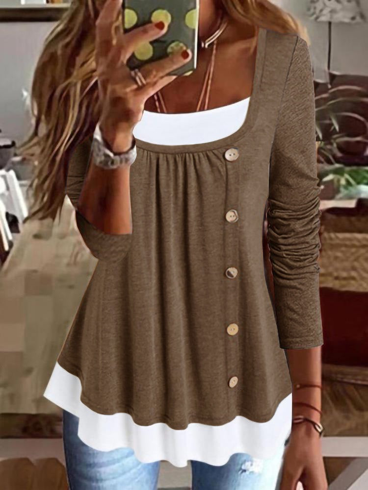 Women's Blouse Shirt Button Flowing tunic Long Sleeve Streetwear Casual Square Neck