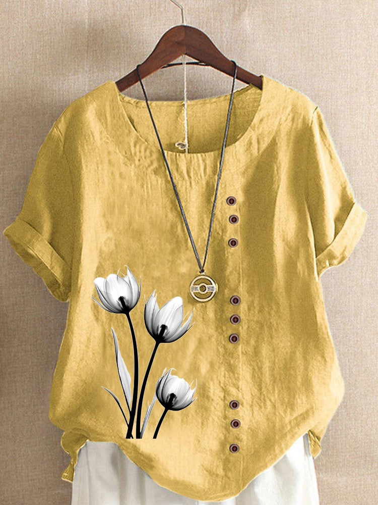 Women's Plus Size Curve Tops T shirt Floral Button Print Short Sleeve Crewneck Streetwear