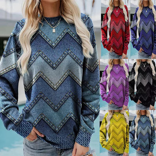 Women's Sweatshirt Pullover Crew Neck Denim Print 3D Print Active Streetwear Hoodies Sweatshirts