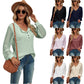 Women's Clothing Autumn Winter Stitching Long-sleeved Button T-shirt Top