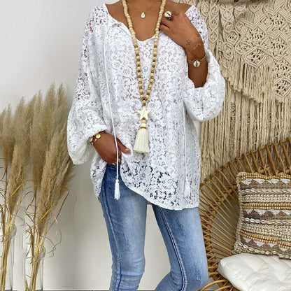 Women's Plus Size Tops Blouse Floral Embroidered Long Sleeve V Neck Casual Daily Vacation