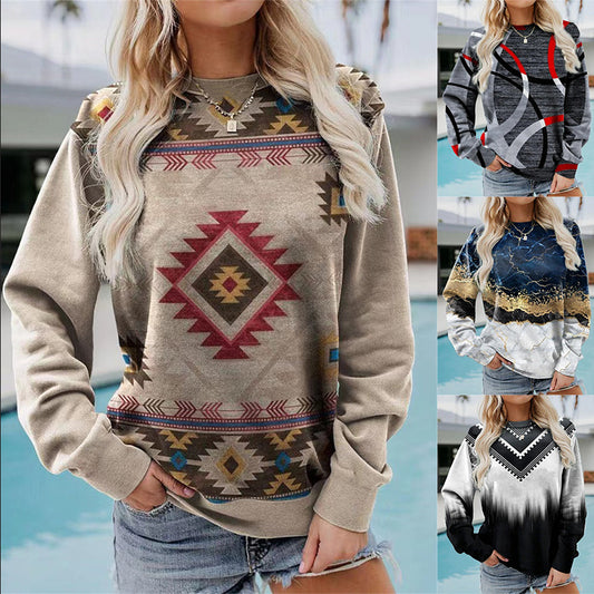 Women's Sweatshirt Pullover Geometric Print Casual 3D Print Cotton Casual Clothing Apparel Hoodies Sweatshirts Loose Fit
