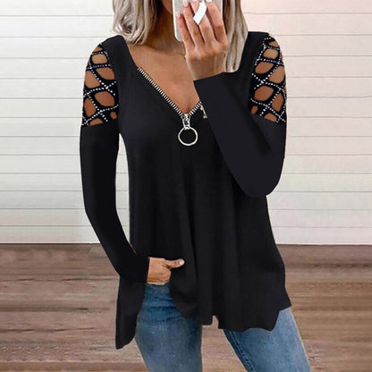 Women's Blouse Plain Cut Out Flowing tunic Long Sleeve Casual Weekend Basic V Neck Regular
