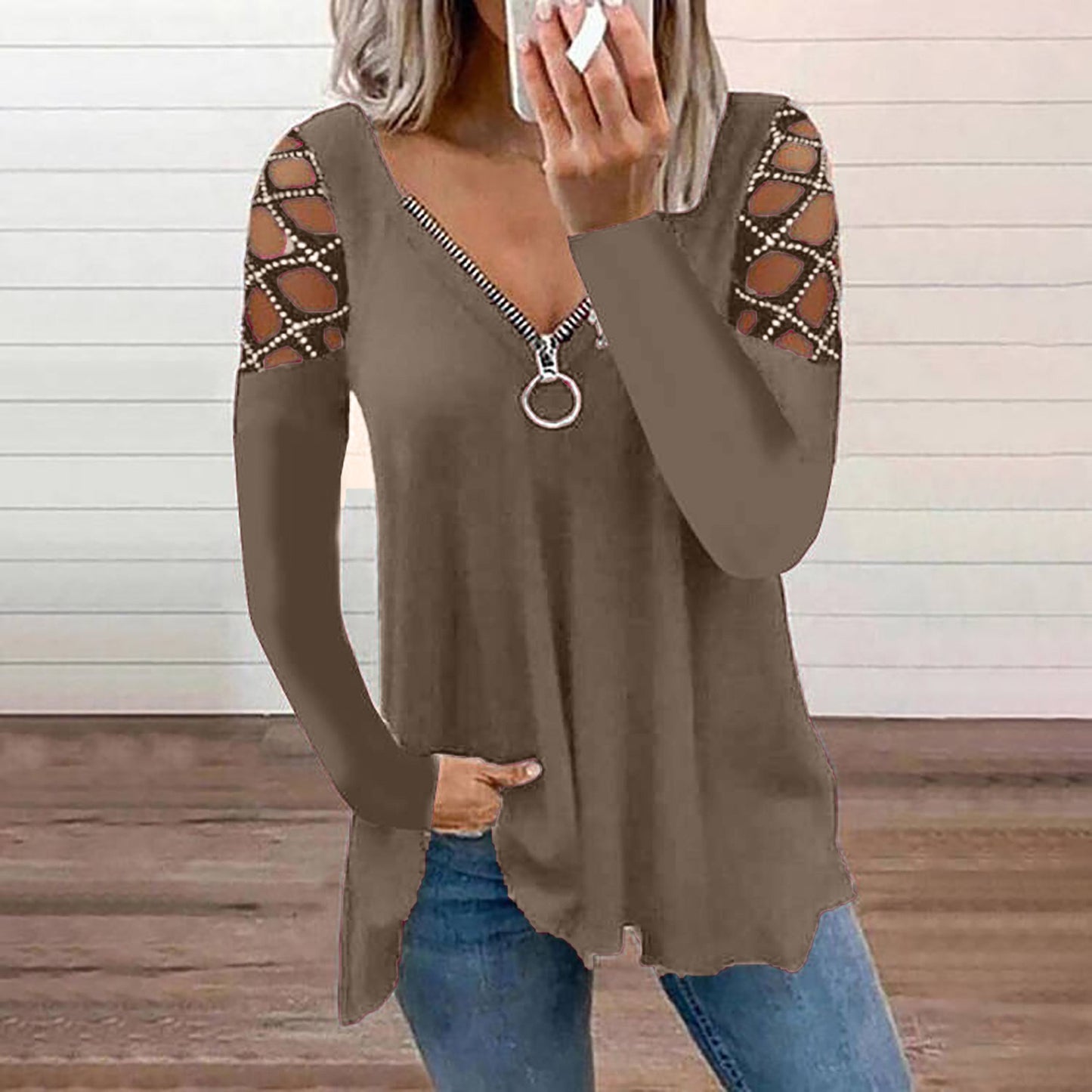 Women's Blouse Plain Cut Out Flowing tunic Long Sleeve Casual Weekend Basic V Neck Regular