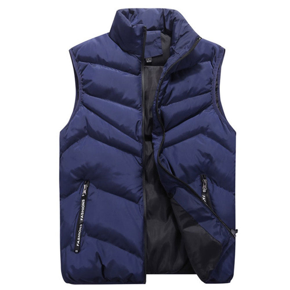 Men's Puffer Jacket Down Jacket Autumn Winter Warm Stand Collar Sleeveless Vest Coat Casual Pure Color Waistcoat