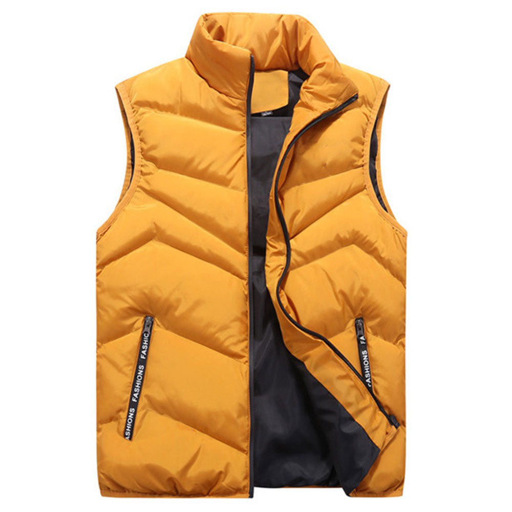 Men's Puffer Jacket Down Jacket Autumn Winter Warm Stand Collar Sleeveless Vest Coat Casual Pure Color Waistcoat