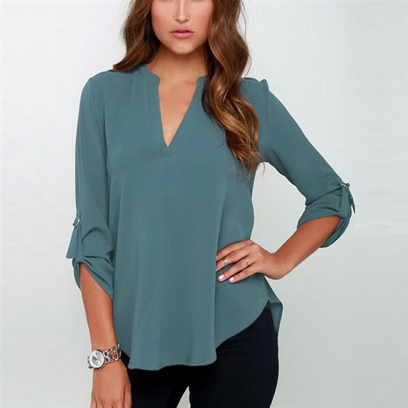 Women's Plus Size Curve Tops Blouse Shirt Plain Asymmetric Long Sleeve V Neck Streetwear Daily Weekend Chiffon